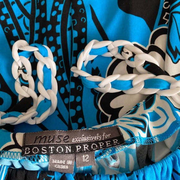 Boston Proper Pop-Art Halter Dress w Fun Plastic Chain Straps  SZ 12 - Picture 7 of 12